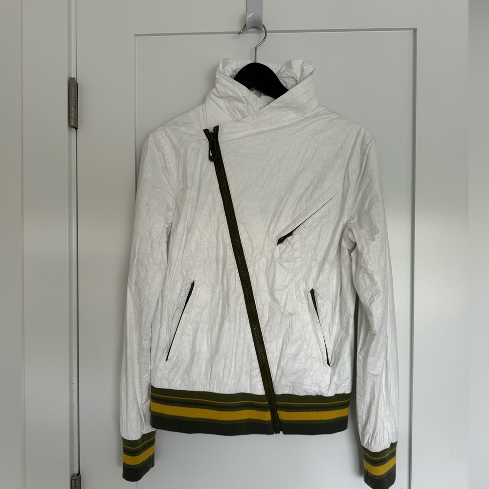 Skunkfunk White Bomber Jacket with Green Accents